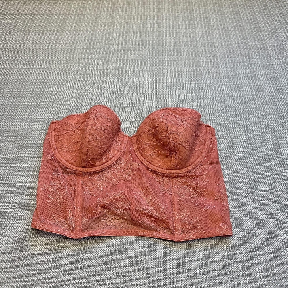 Victorias Secret‎ Very Sexy Lace Corset Bustier Bra Top Zip Size 34C Mauve